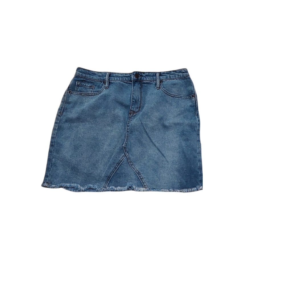 - Mossimo Supply Knee Length Jean Skirt 12/31 Distressed Frayed